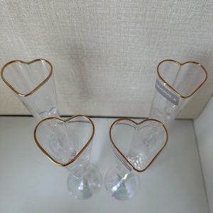 4 David Tutera Gold Heart Wedding Valentine Event Iridescent Champagne Glasses
